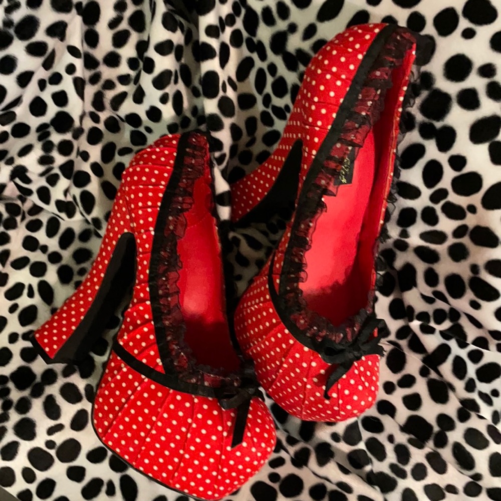 Size 8 - Super Cute Red and White Polka-dotted Platform Shoes